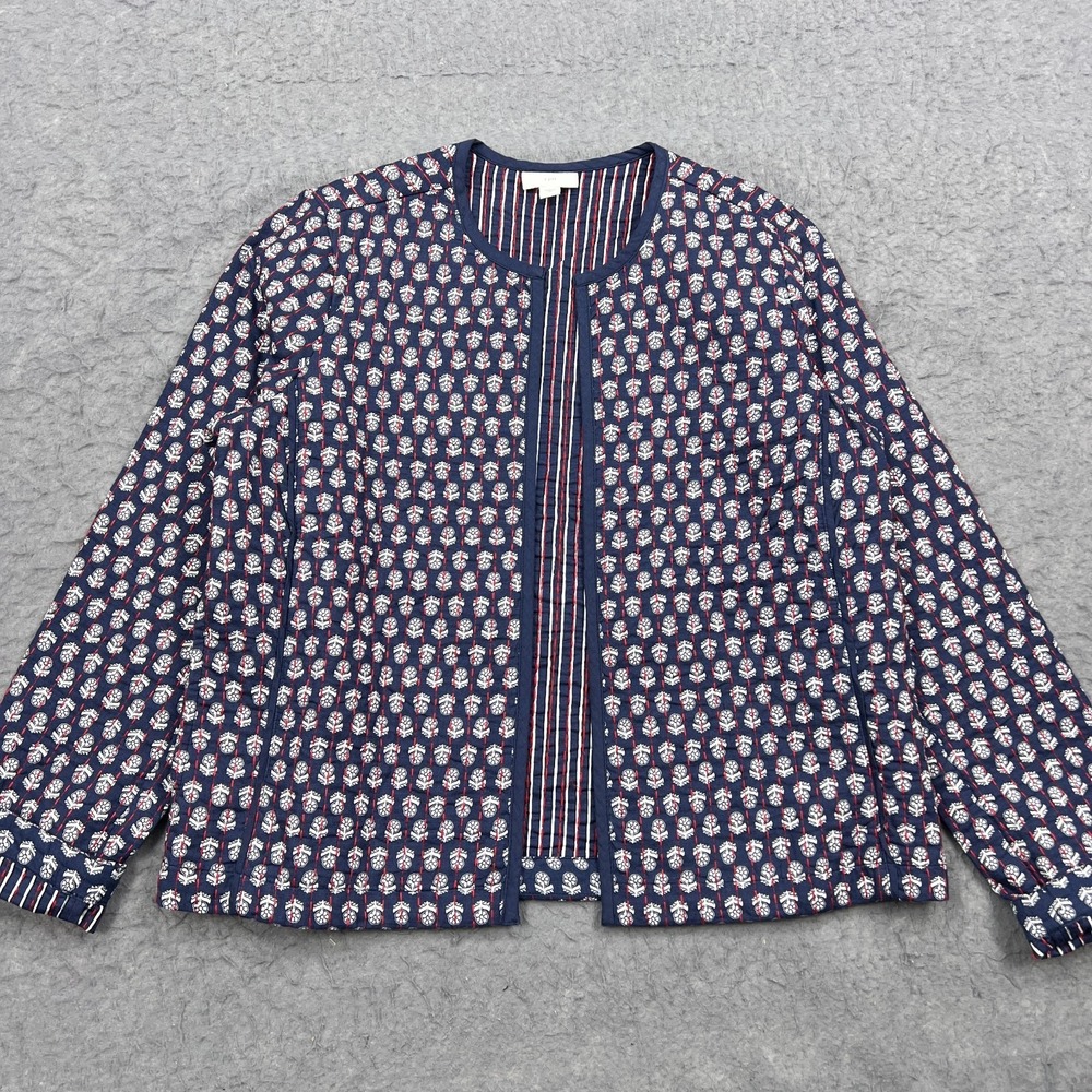 J Jill Tapestry Cardigan Women's XS Blue Floral Textured Knit Open Front Jacket